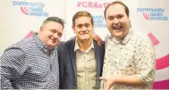  ??  ?? Station manager Nick Wright, Martin Steers from the Community Radio Awards and gold award winner Mark Blackman