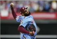  ?? MATT SLOCUM — THE ASSOCIATED PRESS ?? Philadelph­ia Phillies relief pitcher Jose Alvarado throws against the Houston Astros during Game 5of the World Series on Nov. 3.