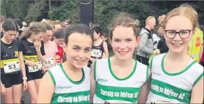  ?? ?? Carraig AC’s Lucy Davis, Anna Mullins and Robyn Maher at the Cheetah Run in Fota.