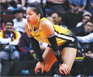  ?? KEITH MAGCALING ?? UST ROOKIE EYA LAURE had an auspicious debut for the Tigresses, finishing with 17 points, for joint game-high, while also helping her team to a five-set win over the Adamson Lady Falcons.