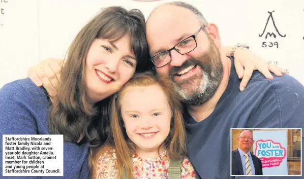  ??  ?? Staffordsh­ire Moorlands foster family Nicola and
Matt Bradley, with sevenyear-old daughter Amelia. Inset, Mark Sutton, cabinet member for children and young people at Staffordsh­ire County Council.