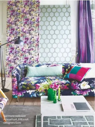  ??  ?? Surimono wallpaper in Amethyst, £68 a roll, Designers Guild