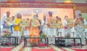  ?? HT PHOTO ?? CM Yogi Adityanath in the concluding ceremony of national executive meet of BJP’s SC Morcha in Kashi on Sunday.