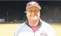  ?? KEITH GROLLER/THE MORNING CALL ?? First-year Whitehall softball coach was all smiles after his team rallied for a 9-6 win over Emmaus in nine innings Saturday night at Allentown’s Patriots Park.