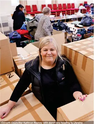  ?? ?? Consett Councillor Kathryn Rooney with donations heading to Ukraine