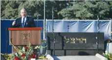  ?? (Olivier Fitoussi/Flash90) ?? PRIME MINISTER Naftali Bennett addresses a memorial ceremony for Theodor Herzl in Jerusalem yesterday.