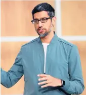  ?? JIM WILSON/THE NEW YORK TIMES 2019 ?? Google CEO Sundar Pichai says the company is “committed to working with the government in a way that’s consistent with our AI principles.”