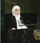  ??  ?? Kuwaiti Diplomat Haya Al-Duraie speaks at a special session held on the situation in Middle East as a part of the UN General Assembly’s 71st session in New York. —KUNA