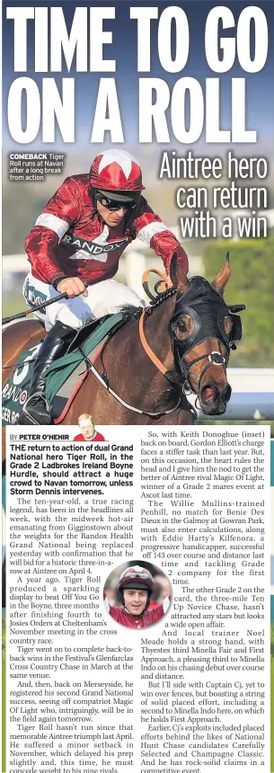  ??  ?? COMEBACK Tiger Roll runs at Navan after a long break from action