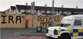  ??  ?? Graffiti: Slogan on a Derry wall after Lyra McKee was shot dead