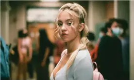  ?? ?? The balletic blue wrap cardigan worn by Sydney Sweeney’s character Cassie Howard in HBO’s Euphoria recently went viral. Photograph: HBO