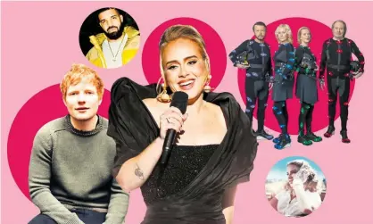  ?? Republic Records/Cliff Lipson/Getty ?? More of the same … (clockwise from right) Ed Sheeran, Drake, Adele, Abba and Lana Del Rey. Composite: PA/ Neil Krug/Dan Martensen/