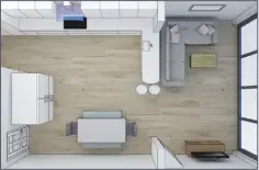  ??  ?? This generous-sized L-shaped kitchen keeps the space feeling open and has enough room to add a table and chairs.
The fridge-freezer straddles the cooking and eating zones, with the oven and hob on the long run of units and the sink on the short return...