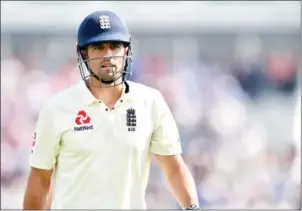  ?? AFP ?? England’s Alastair Cook leaves the pitch after losing his wicket for 12 on the third day of the fourth Test against India at the Ageas Bowl in Southampto­n on Saturday.