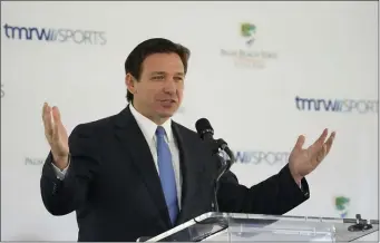  ?? WILFREDO LEE — THE ASSOCIATED PRESS ?? Florida Gov. Ron DeSantis, seen here speaking in Palm Beach Gardens, Fla., last month, notably skipped CPAC. He placed second in the straw poll held Saturday.