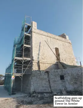  ??  ?? Scaffoldin­g goes up around The White Tower in Armier