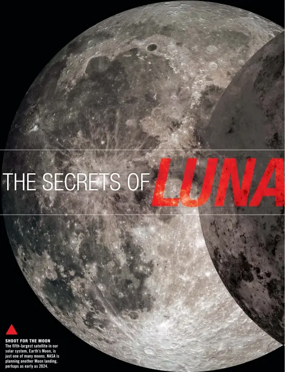  ??  ?? SHOOT FOR THE MOON The fifth-largest satellite in our solar system, Earth’s Moon, is just one of many moons. NASA is planning another Moon landing, perhaps as early as 2024.