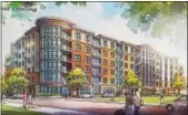  ?? SUBMITTED IMAGE ?? This rendering developed by BSB Design shows Walnut Crossing, a six-story apartment building to be built at Third and Walnut streets in Lansdale.