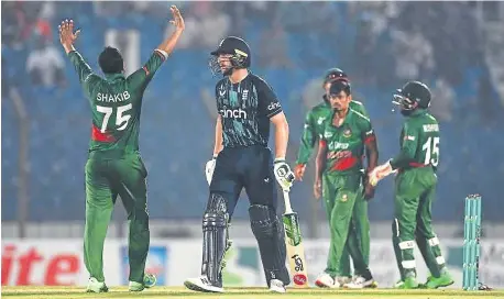  ?? ?? England captain Jos Buttler reacts after being given out after review during the 3rd ODI against Bangladesh at Zahur Ahmed Chowdhury Stadium.