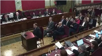  ??  ?? Junqueras testifies before judges during the trial of jailed Catalan separatist leaders at the Supreme Court in Madrid, Spain in this screen grab taken from video. — Reuters photo