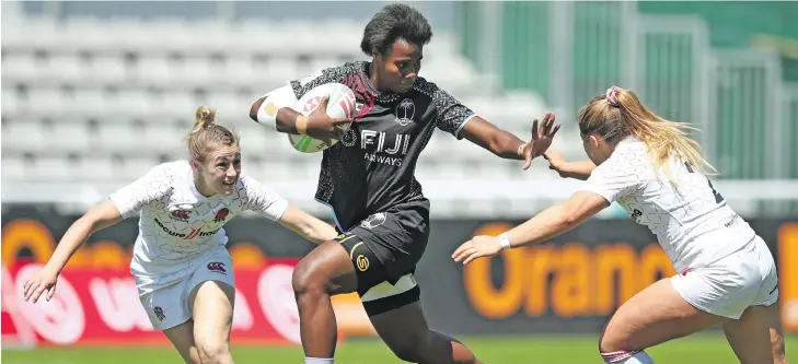  ?? Photo: World Rugby ?? Fijiana 7s winger Raijieli Daveua in full flight against England in the 2019/20 Women’s World Sevens Series.