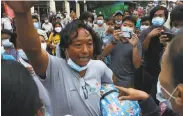  ?? Associated Press ?? A man rejoices after being released from Insein Prison in Yangon, the largest city in Myanmar.
