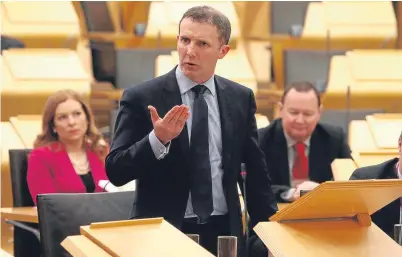  ??  ?? Cabinet Secretary for Justice Michael Matheson MSP makes a ministeria­l statement to Parliament on Chief Constable Phil Gormley’s leave of absence in January. Mr Gormley has since resigned.