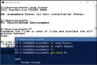  ??  ?? Der Unterschie­d im Vergleich: Wer in der PowerShell versucht, das Kommando sc aufzurufen, wird so kein Glück haben.