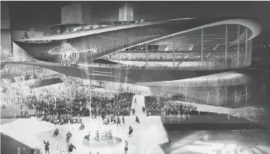  ?? WAYNE CUDDINGTON ?? The Rendezvous Lebreton proposal, seen in architectu­ral renderings, was selected in 2016 by the National Capital Commission’s board of directors for the developmen­t of Lebreton Flats — a bid that appears on the verge of collapse.