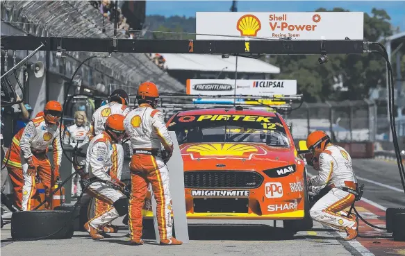  ??  ?? Fabian Coulthard in his Shell V-Power Racing Team Ford Falcon FGX at the Clipsal 500 in Adelaide. Picture: DANIEL KALISZ/GETTY