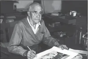  ?? COURTESY OF MUSEUM OF NEW MEXICO PRESS ?? Gustave Baumann is shown in his studio sometime around 1960.