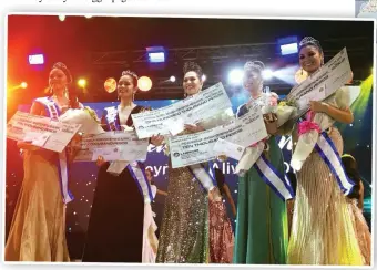  ??  ?? Second runner-up Ashanti Shane Ervas of Niyogyugan Festival, first runner-up Chanel Mistyca Corpuz of Abrenian Kawayan Festival, Reyna ng Aliwan 2018 Chelsea Fernandez of Sangyaw Festival, second runner-up Lady Justerinni­e Santos of Singkaban Festival...