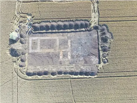  ?? ?? An aerial view of the Anchor Church Field site, a few miles northeast of Crowland town centre (all images: Anchor Church Field project)