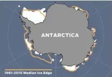  ?? ?? Antarctic sea ice was at an “alarming low” coverage on Feb. 21 after a record low maximum was reached last September. Image: NOAA/NSIDC