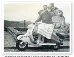  ?? ?? Jeannette aboard the hired scooter on which she and Maurice completed a memorable lap of the TT course in 1960.