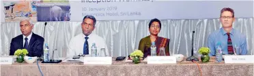  ??  ?? From left: IPS Research Fellow Athula Senaratne, Director General of the Department of Wildlife Conversati­on Chandana Sooriyaban­dara, IPS Executive Director Dushni Weerakoon and Chief Economist of the Internatio­nal Institute for Environmen­t and Developmen­t (IIED), UK, Paul Steel