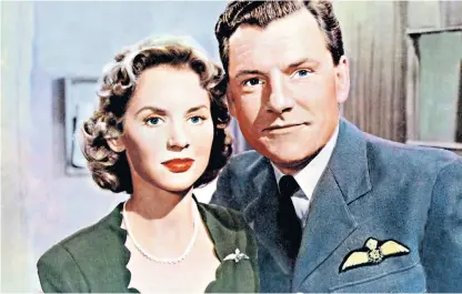  ??  ?? Muriel Pavlow with Kenneth More as Douglas Bader in Reach for the Sky: her youthful looks had meant that even at 20 she was being cast in juvenile roles
