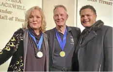  ?? Ella Baum ?? Inductees Christine Ebersole and Bill Irwin with actor Brandon Dirden, who presented Irwin at the Theater Hall of Fame.