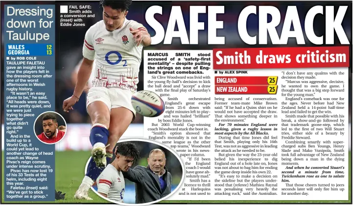 ?? ?? ■ FAIL SAFE: Smith adds a conversion and (inset) with Eddie Jones