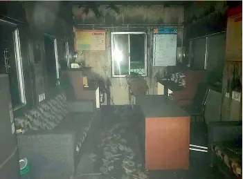  ?? -PTI ?? Charred remains of furniture and other equipment inside the new born babies care unit of the Bhandara District General Hospital after a fire which broke out in the wee hours, in Bhandara district on Saturday.