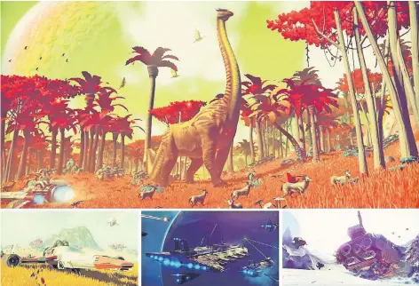  ?? FOTOS: HELLO GAMES ?? Alle Planeten haben ein eigenes Klima- und Ökosystem, die Tiere lassen sich zähmen. Im Weltall dazwischen kann der Spieler handeln und kämpfen.