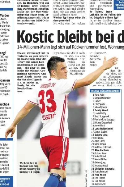  ??  ?? Wie beim Test in Bochum wird Filip Kostic zukünftig die Nummer 33 tragen.