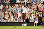  ?? SHAUN BOTTERILL / GETTY IMAGES ?? American Coco Gauff celebrates match point during her third-round Wimbledon match Friday against Polona Hercog at All England Club in London. She plays former No. 1 Simona Halep today.