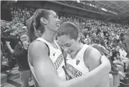  ?? AP ?? Washington's Kelsey Plum (right, with Heather Corral) became the NCAA’s all-time leading scorer on Saturday.