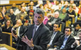  ?? Ryan M. Kelly ?? The Daily Progress Former U.S. Attorney Tim Heaphy on Monday presents his findings of an investigat­ion into the Aug. 12 “Unite the Right” rally to the City Council in Charlottes­ville, Va.