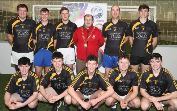  ??  ?? Awbeg Macra pictured at the All-Ireland Indoor Soccer finals with Macra President James Healy. Pictured are Patrick Cronin, Jack O’Connor, LIam Cronin, Patrick O’Keeffe, Sean O’Callaghan, Padraig Cronin, Sean Kelly, Mike O’Connor, James Angland, and Seamus Fox.