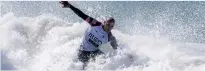  ?? JOSE SENA GOULAO ?? LEGENDARY US surfer Kelly Slater during his round of 16 heat at the Meo Pro Portugal surfing event at Supertubos beach in Peniche, last month. | EPA