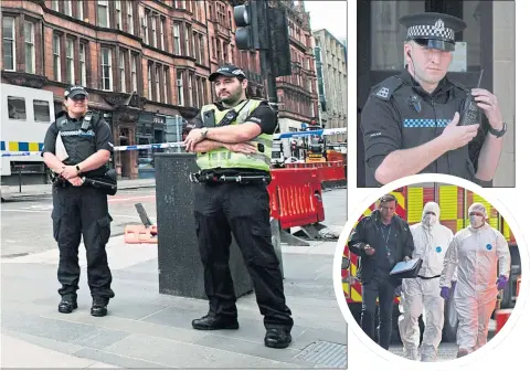  ??  ?? Below, right: forensic officers approach the hotel as the police investigat­ion into the incident continues