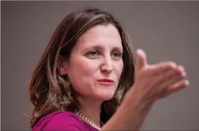  ?? The Canadian Press ?? Minister of Foreign Affairs Chrystia Freeland addresses the media during a news conference in Toronto on Thursday.