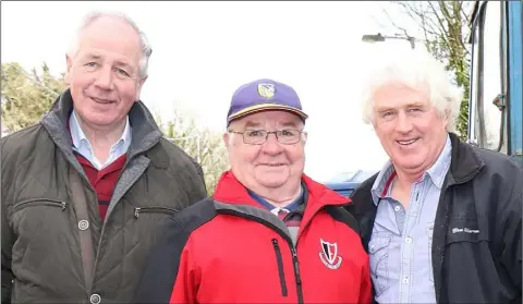 ??  ?? Liam Buttle, Pat Ryan and Tony Creane at the Oulart Vintage Tractor Run on Sunday.